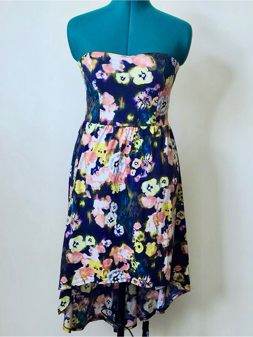 Xhilaration Floral Strapless High Low Dress Medium Watercolor Fit Flare